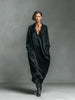 Satin Oversized Shirt Maxi Dress Lapel Collar V Neck Pockets Loose Flowy Minimalist Elegant Daily Casual Dress for Women