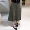 Women's Casual Wide-Leg Pants Elastic Back Waist Solid Loose Mid-Calf Length Trousers Streetwear Cropped Pant