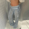 Colorful Striped Jeans Women's Long Pants Female High Street Low-waisted Pockets Denim Trousers Women's Holiday Outwear