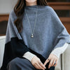 Women 100% Merino Wool Cloak Pullover Shawl Grace Simple Style Office Lady Mid Long Contrasting Cloak Autumn Winter Cashmere Top