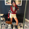 Geometric Printed Knitted Jackets For Women Autumn Long Sleeve Sweater Coats Single Breasted Lady Street Chic Tops