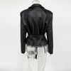 Burgundy PU Jacket Women Autumn Slim Lace Up Blazer Top Fall Casual Leather Jackets Coat Femme