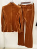High Street F/W Designer Suit Set Women's Single Button Velvet Blazer Flare Pants Set 2pcs