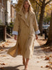 Casual Khaki Trench Coat Women Lapel Long Sleeve Double Breasted Pocket Loose Windbreaker Autumn Lady Commute Outwear