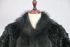 Extra Long Real Genuine Natural Knitted Rabbit Fur Shawl Coat with Fox Fur Collar Women's Knit Jacket Cape