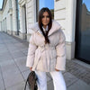 Down Jacket Warm Waist-cinching Long-sleeve Tied-waist Loose Solid-color Women's Winter Jacket Lightweight