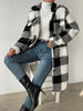 Winter Women's Long Coat Plaid Plush Lapel Pocket Button Cardigan Top Street Versatile Warm Jacket for Female