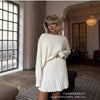 Autumn Solid Color O-neck Sweater Dress Sets Women's Clothing Long Sleeves Fishion Style Loose Knitted Short Skirt Set