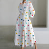 Women Elegant Shirt Dress Spring Autumn Long Sleeve Solid Color Print Maxi Dresses Casual Office Lady Dress Vestidos