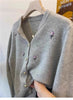 Korean Ladies Round Neck Knitted Cardigan Femme Long Sleeves Embroidery Sweater Coat Autumn Women Knit Jacket Tops