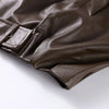 Vintage PU Leather Jacket Autumn Ladies Zipper Lapel Long Sleeve Pocket Coat With Belt Women's Loose Streetwear