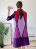 Plaid Printing Pleated Dress For Women Lapel Single Breasted Contrast Color Stitching Dresses 2R1060