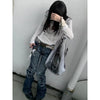 Washed Distressed Micro-flared Jeans for Women Stylish High Street Straight Jeans Harajuku Style Hip Hop Y2k Blue Trousers