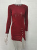 Women's Long-sleeved Dress O-neck Pullover High-waist Slim Button Girl Hip-covering Short Skirt