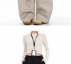 High Waist Women Suit Pants Straight Office Ladies Korean Trousers Casual Button Loose Female Black Pants