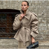 Solid Lace Up Long Trench Coat Women Full Sleeve Lapel Single Breasted Loose Outerwear Chic Lady Autumn Street Windbreak