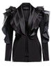 Spliced Mesh Ruffles Casual Blazer For Women Lapel Long Sleeve Tide Loose Fit Jacket Spring Autumn A165