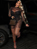 See Through Dress Women Sexy Coquette Leopard Print Full Sleeve O-Neck Stretch Mini Bodycon Midnight Party Clubwear