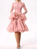 Women's Irregular Pleated Patchwork Long Flare Sleeve Waist Cinching Midi Dresses Female Clothing