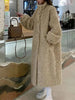 Winter Lamb Fur Long Warm Coat For Women Stand Collar Solid Color Single Breasted Loose Fit Clothing 2VV234