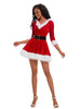 Women Half Sleeve Solid Ladies Santa Claus Xmas Theme Costume Cosplay Outfit Waistbelt Fancy Christmas Dress