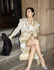 Spring Autumn Long Shiny Flowy Soft Satin Trench Coat for Women Belt Double Breasted Elegant Designer Closthes