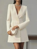 Autumn Double Breasted Solid Color V-Neck Office Suit French Long Sleeved Elegant Slim Fit Blazer Dress for Woman