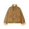 Chic Faux Suede & Fur Reversible Jacket For Women Lapel Single Breasted Pocket Coat Lady Winter Warm Outerwear
