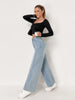 Wide Leg Distressed Straight Jeans for Women Elastic Casual Bootcut Denim Pants Ladies Jeans