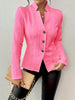Autumn and Winter Woman Textured Button Front Blazer Stand Collar Long Sleeve Fit for Office and Casual Wear Suit Jacket