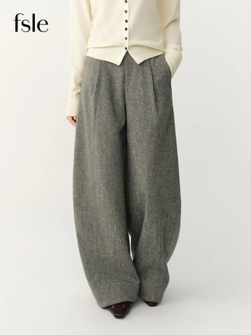 Women's High‑End Wool‑Blend Commuter Casual Trousers Winter High‑Waisted Slim‑Fit Elegant Long Dress Pants