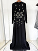High Street Designer Vestido Women's Long Sleeve Diamonds Beaded Long Maxi Dress