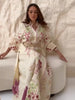 Retro Floral Print Women's Long Dress With Tassel Belt Stand Collar Long Sleeve Muslim Kaftan Dresses Spring Lady Robes