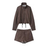 Polka Dot Shorts Sets For Women Outfits Long Sleeve Zipper Turtleneck Jacket Coat Spring Woman Elegant 2 Piece Set