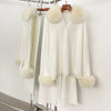 Sweater Real Fox Fur Collar Autumn Winter Clothing Women Sweater Suit Female Raccoon Fur Pullovers Trousers Set Lady