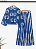 5XL Vonda Plus Size 2 Piece Outfits Autumn Women Bohemian 3/4 Sleeve Shirts Wide Leg Pants Print Vintage Pant Sets 2PCS