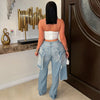 Women's Patchwork Asymmetric Jeans High Street Holes Wide Leg Vintage Casual Streetwear Denim Trousers