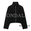Women Minimalist Chic Pleated Zipper Jacket Early Autumn/Fall Street Elegant Jacket Commute Leisure Jacket