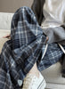 Women's High Waist Plaid Trousers Autumn Winter Korean Retro Straight Pants Loose Fit Drawstring Wide Leg Trouser Mujer