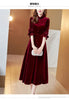 Wine Red Golden Velvet Dress Women Spring Autumn Long Sleeved Long Dresses Female Temperament Evening Party Dress Mujer Vestidos