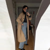 Vintage Khaki Reversible Plaid Trench Coat Women Loose Lapel Single Breasted Pocket Full Sleeve Jacket Autumn Lady Outwear