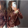Women's Crocodile Embossed Short Jacket Round Neck Long Sleeve Single Breasted Coat Vintage Y2K Streetwear Autumn Casual Outfit