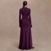 Solid Color Elegant High Neck Long Sleeve Ruched Ribbon Dress Women Bodycon Party Club Evening Dress Winter
