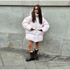 Women's Oversized Quilted Jacket With Hooded Stand Collar Long Sleeve Zipper Pocket Coat Lady Warm Winter Outerwear