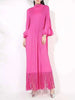 Maxi Dress Women High Neck Long Sleeves Stitching Tassel Hem Solid Color Dresses Female Party Clothing 2DB1143
