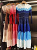 Designed Women's Pleated Dress O-neck Loose Fit Color Block Beaded Long Sleeve Female Clothing 9G1031