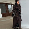 Vintage Large Lapel Tweed Long Coat Women Elegant Loose Double Breasted Belt Coats Lady Winter Classic Chic Street Overcoat