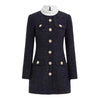 Designer Women Tweed Mini Dress Slim Fit High Waist Stand Collar Spring Office Ladies Long Sleeve Elegant A Line Dress