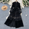 French Vintage Lace Embroidery Patchwork Velvet Dress Women Long Lantern Sleeve Pearl Buttons Lace Up Wedding Party Prom Vestido
