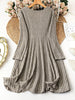 Plus Size Women's Solid Color V-Neck Long Sleeve Pit Stripe Dresses